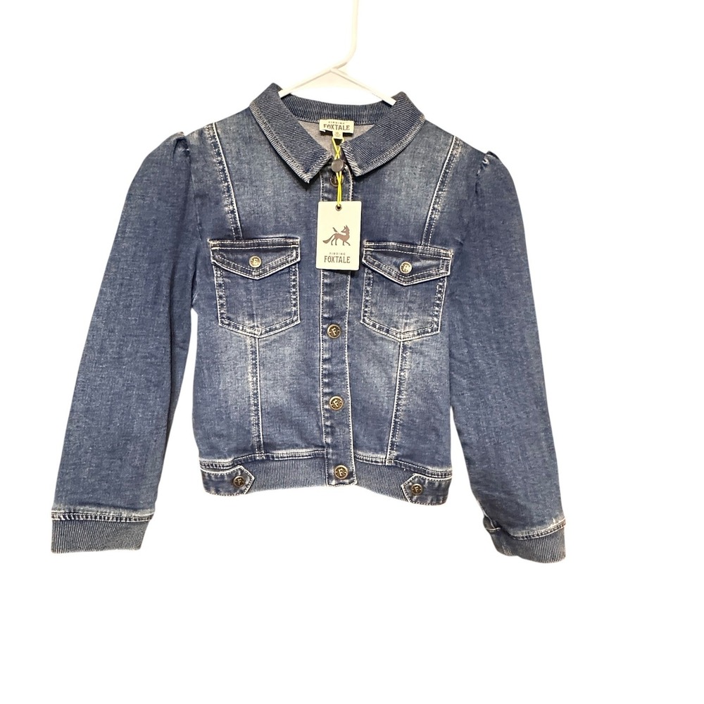 Denim Jacket Finding‎ Foxtale Girls Size 10 Blue Puff Shoulder Button NWT